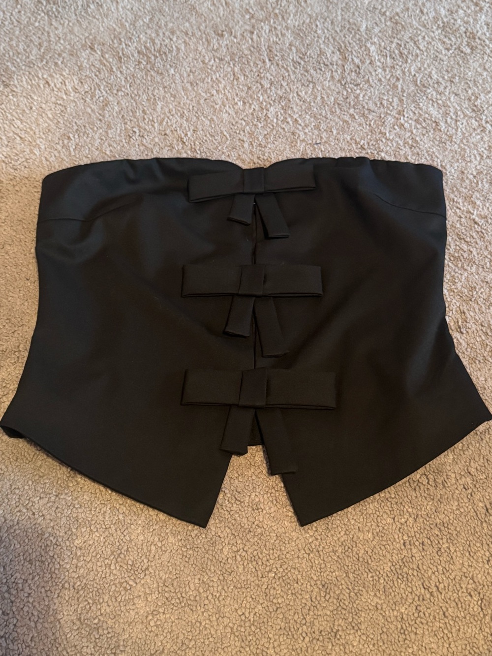 Black Strapless Bow Top